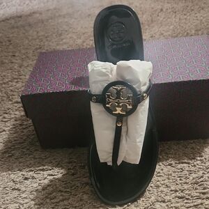 Tory Burch Black Sandals with Gold Accent